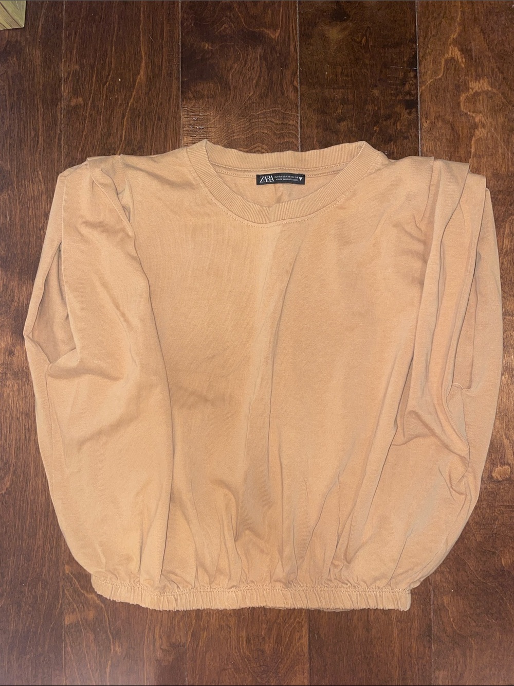 Zara Tan Elastic-Hem Crewneck